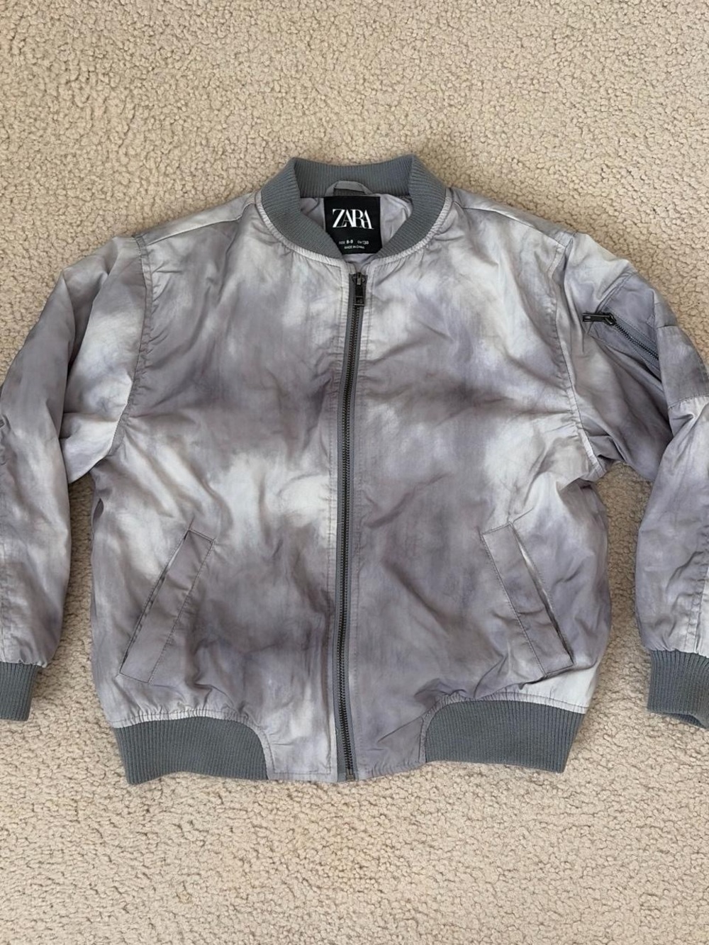ZARA KIDS GREY TIE-DYE BOMBER JACKET